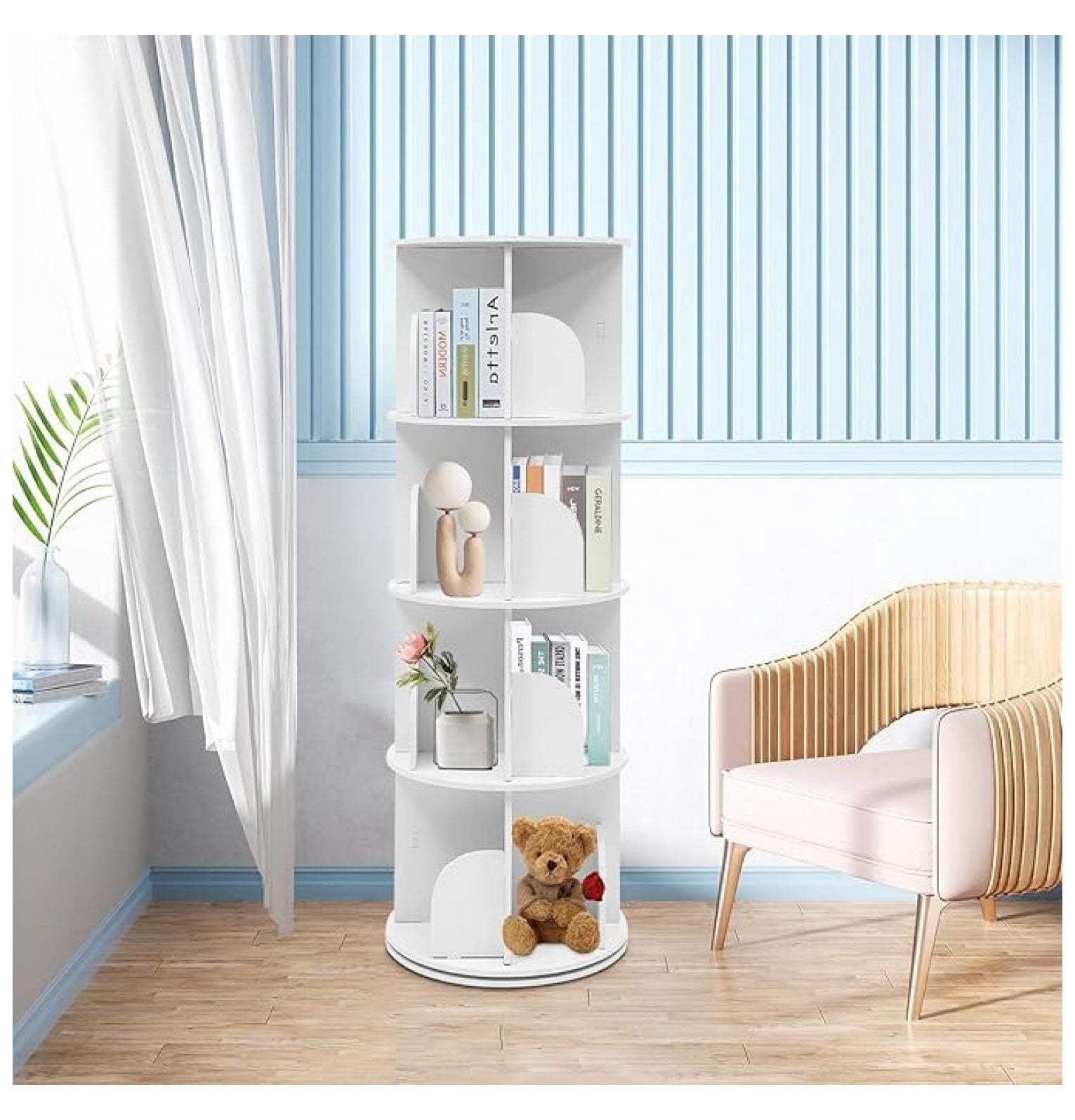 4 Tier Rotating Bookshelf Tower, Spinning Bookshelf for Small Space,360 ...