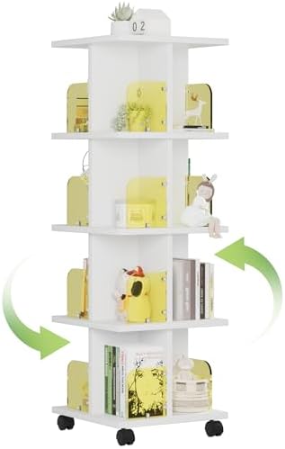 Revolving Paperback Book Racks 4-Tier Rotating Bookshelf on Wheels, Revolving Bookcase Tower, Mobile ...