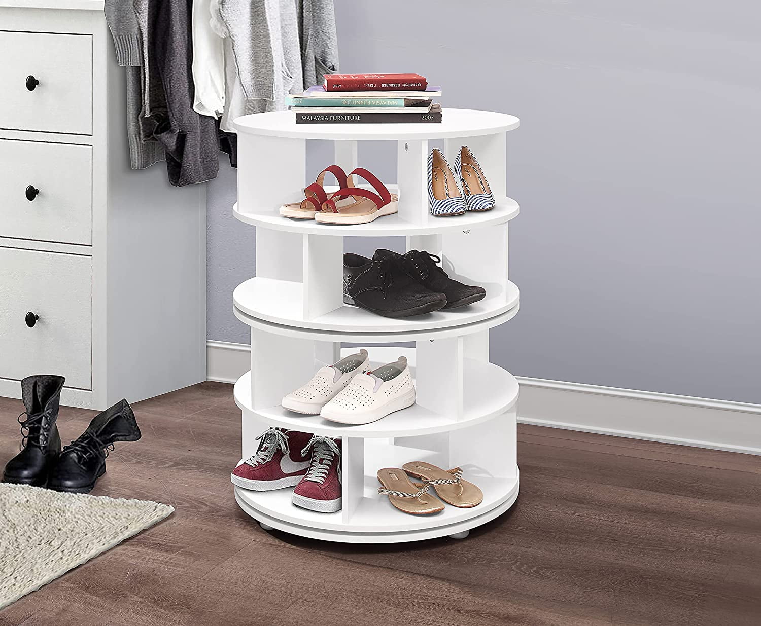 Rotating Lazy Susan Shoe Rack, 360° Revolving Shoe Storage Organizer