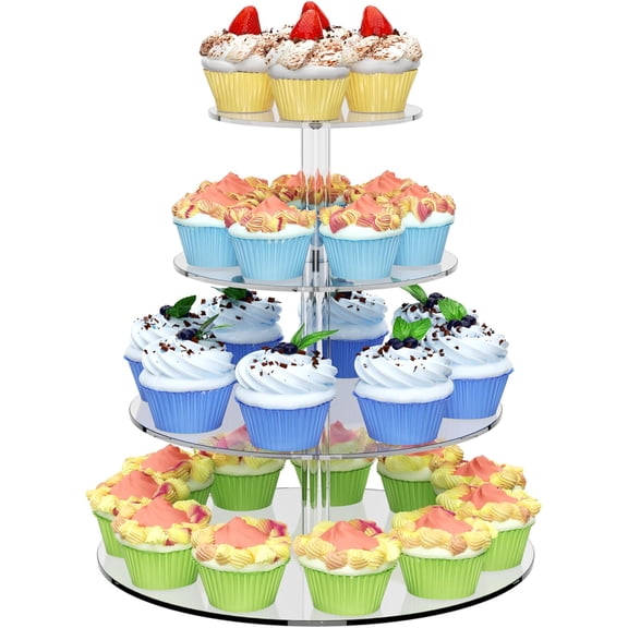 4 Tier Round Cupcake Stand, Acrylic Cupcake Display Stand for 38 Cupcakes, Clear Cupcake Holder Stand for Dessert Table, Cupcake Tower Stand for Wedding Birthday Party Graduation