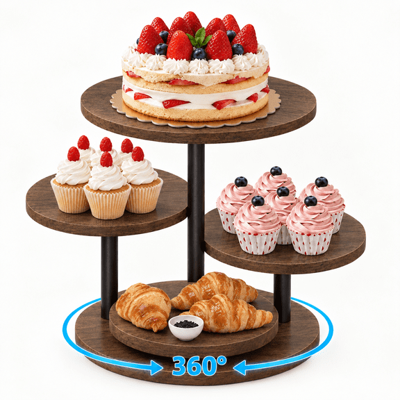 Naeqieo Cupcake Stand 4 Tier for 50 Cupcakes, Wooden Cupcake Tower with 360 Rotating Base, Tiered Dessert Display Stand for Birthday Wedding Baby Shower Tea Party