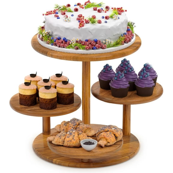 4 Tier Round Cupcake Tower Stand for 50 Cupcakes,Wood Cake Stand with Tiered Tray Decor,Farmhouse Tiered Tray Decor,Cupcake Display for Birthday Graduation Baby Shower Tea Party,White