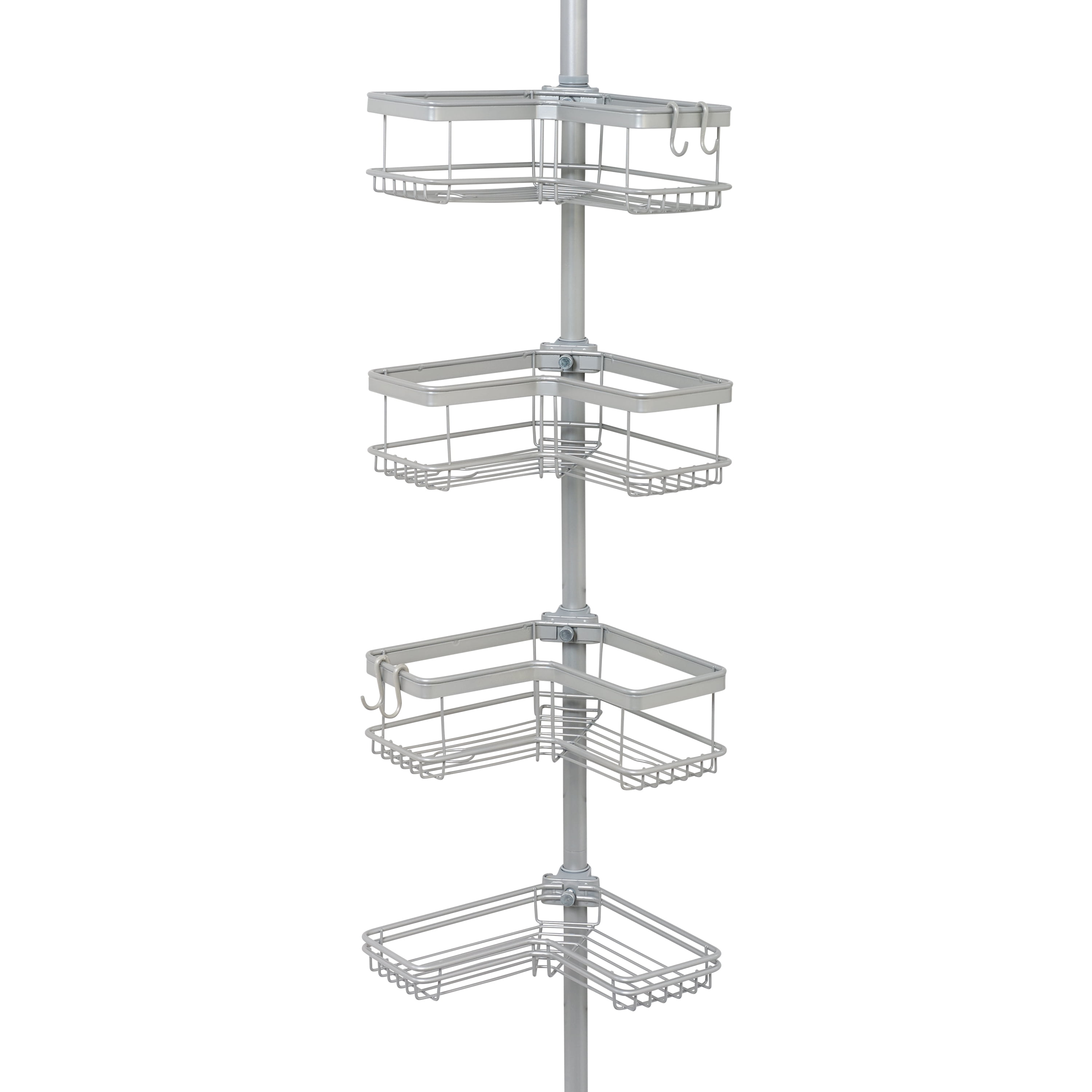 4-Tier Rust-Resistant Contoured Tension Pole Shower Caddy, 60 in. to 108  in., Satin Nickel 