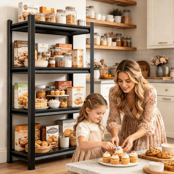 4-Tier Rust-Resistant Utility Shelf,36"Wx54"H Kitchen Baking Rack,Freestanding Metal Storage,Adjustable Microwave Stand,2400lbs,Easy Assemble,Sturdy Shelving for Baking Coffee Bar Storage