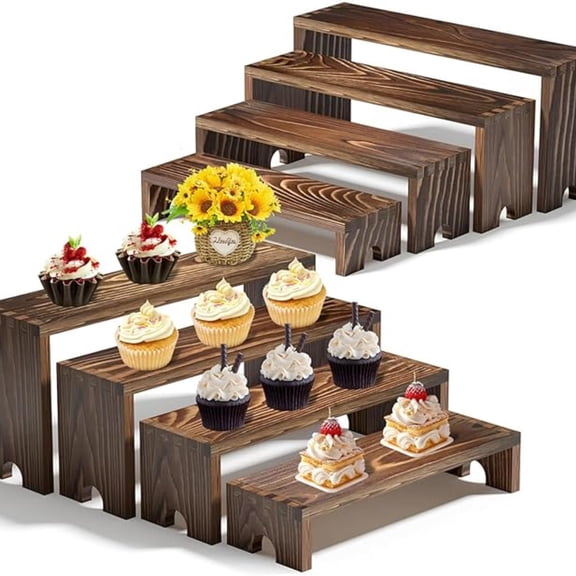 4-Tier Rustic Wood Cupcake Display Stand,Wooden Tiered Risers Display Stands for Vendor Events,Stackable Wooden Cupcake Display Stand,Farmhouse Decor Wood Dessert Table Display Set