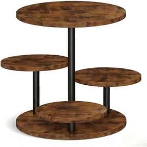 4-Tier Rustic Wood Rotating Cupcake Stand, Flower Tiered Cake Tower