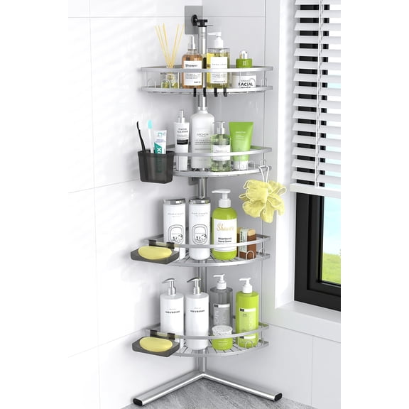 4-Tier Rustproof Chrome Corner Shower Caddy Shelf Stand