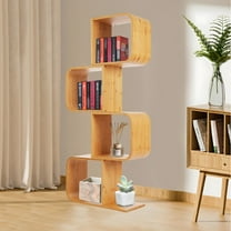 4-Tier S-Shaped Rotating Bookcase, Floor Standing Bookcase Storage Organizer, 360° Display Bookcase Cabinet Corner Bookshelf for Office Home (Wood Color, 22*9*52in)