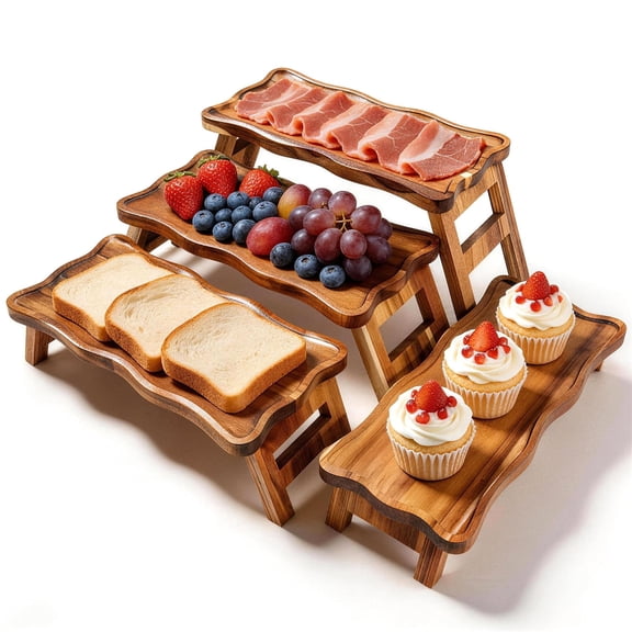 4 Tier Serving Tray for Party, 16.7" x 7.7" Tiered Cupcake Stand, Foldable Dessert Table Display Set Catering Supplies Buffet Display for Birthday Wedding Veggie Fruit