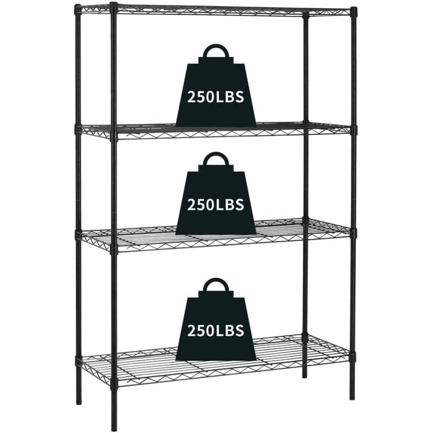 4Tier Shelf Adjustable, Heavy Duty Storage Shelving Unit (250 Lbs