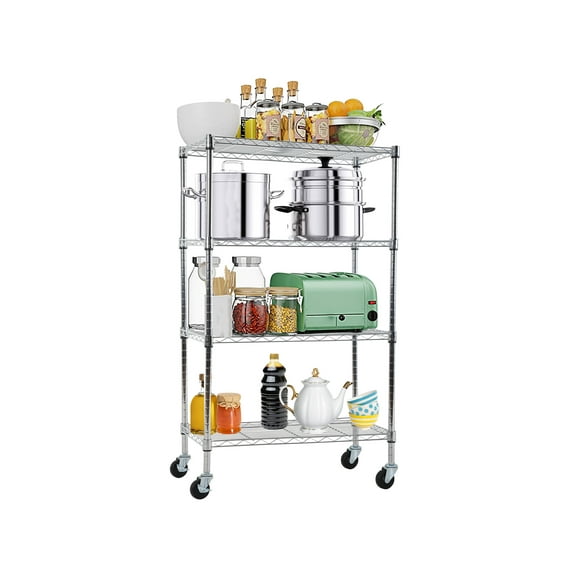 4 Tier Shelf Organizer for Kitchen, 1400lbs Capacity Height Adjustable Wire Shelving Unit Rack 35.6Lx14Wx61.8H Metal Bathroom Storage Shelves for Bedroom Laundry Room Metal Shelves with Wheels
