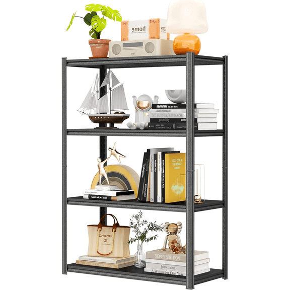 4-Tier Shelving Unit, 2400lbs Adjustable Storage Shelves, Boltless Book Shelf, Shelf Organizer for Kitchen, Living Room, Bathroom, Waterproof Board