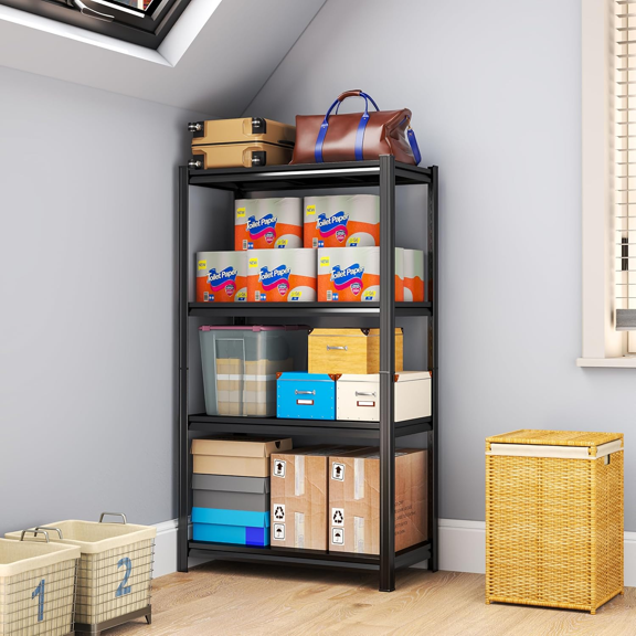 4-Tier Shelving Unit, 2400lbs Adjustable Storage Shelves, Boltless Book Shelf, Shelf Organizer for Kitchen, Living Room, Bathroom, Waterproof Board