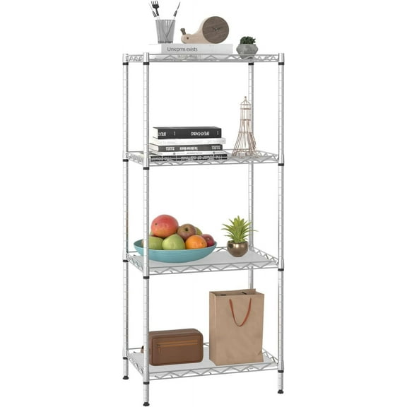 4-Tier Shelving Unit Storage Shelves, Standing Shelf Wire Shelving, Heavy Duty Metal Storage Rack NSF Height Adjustable for Laundry Bathroom Kitchen Garage Pantry -44"x17"x11"(Chrome)