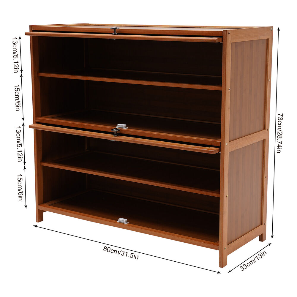 8-Tier Bamboo Shoe Cabinet With Doors - Storage For 36-40 Pairs, Entryway Organizer