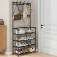 thumbnail image 1 of 4 Tier Shoe Cabinet, Large Shoe Rack with Storage Shelf Coat Rack, Durable Shoe Rack for Doorway Household, Multifunctioanl Storage Holder, Heavy Duty Shoes Racks Front Door Entrance, 152x60x26cm, 1 of 7