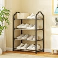 thumbnail image 1 of 4 Tier Shoe Rack for Closet Shoe Organizer Storage,Long Shoe Shelf with Hook Space Saver Free Standing Shoe Rack Organizer for Front Door Entryway, Small Spaces(Black), 1 of 6