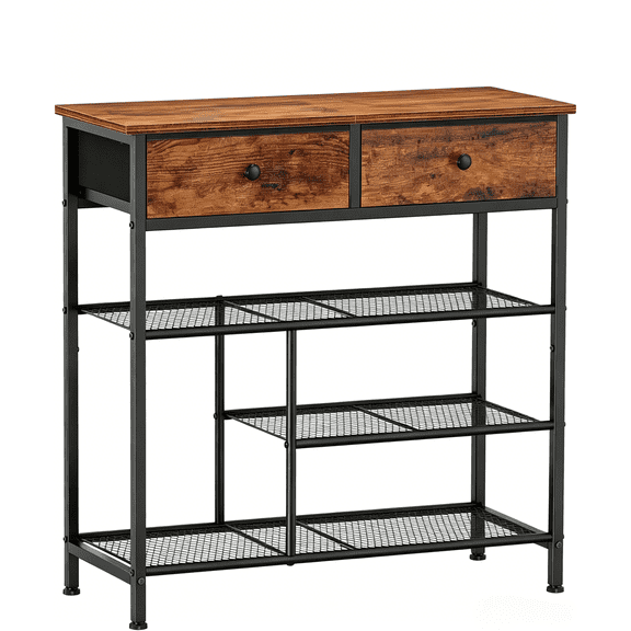 4 Tier Shoe Rack for Entryway, Shoe Organizer with 2 Fabric Storage Pockets, Sturdy Wooden Top Metal Shoe Storage Shelves, Freestanding Shoe Stand for Hallway Closet Bedroom, Holds Boots & Sneakers