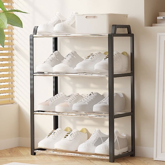 4 Tier Shoe Rack Organizer for Entryway - Plastic Stackable Shoe Storage for Men Women Kids - Space Saving Shelf for Bedroom Closet Hallway Garage - Easy Assembly Narrow Shoe Rack 21 Inch