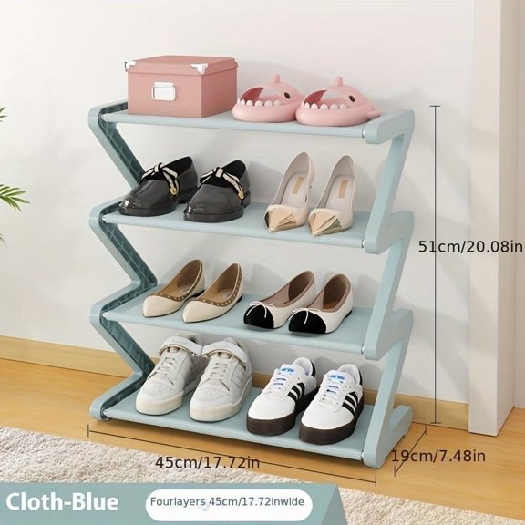 4-Tier Shoe Rack Organizer - Freestanding Z-Shaped Storage Shelf for Shoes, No-Tool Assembly, Stackable Design for Bedroom/Dorm/Closet, Space Saving