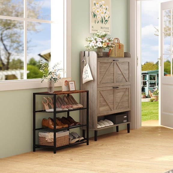 4-Tier Shoe Rack Organizer, Rustic Brown, Compact Storage for Entryway, Closet, Hallway