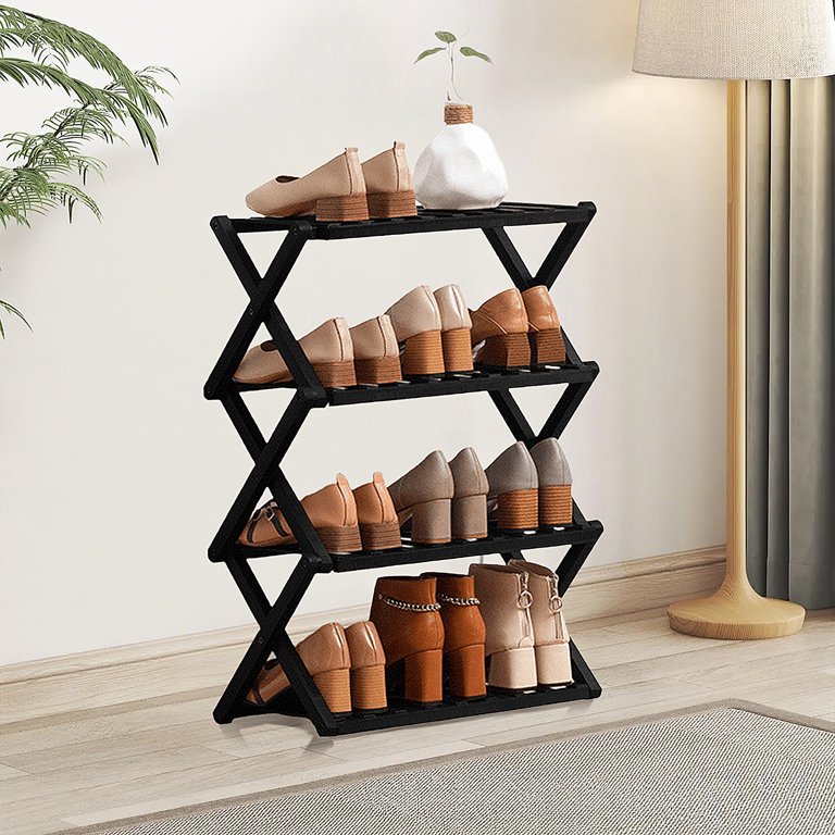 HDUTNGISN 4 Tier Foldable Bamboo Shoe Rack,Tool Free Setup Shoe