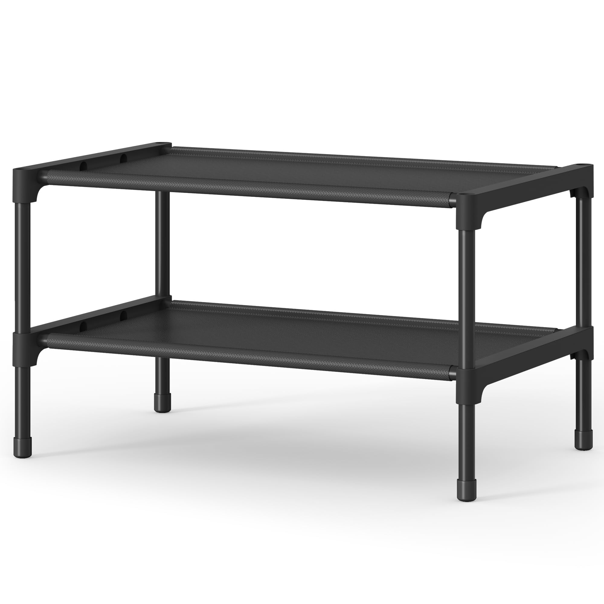 4-Tier Shoe Rack Organizer Space Saving Metal Frame Non-Woven Fabric Storage Shelf Entryway Organizer 11.7 x 24.5 x 27.7 Inches Black