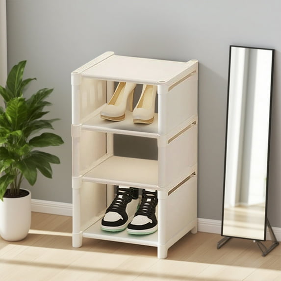 4 Tier Shoe Rack Organizer, Space Saving Stackable Storage Shelf for Entryway, Dormitory, Home, Adjustable Shelves Holds Sneakers Boots Slippers