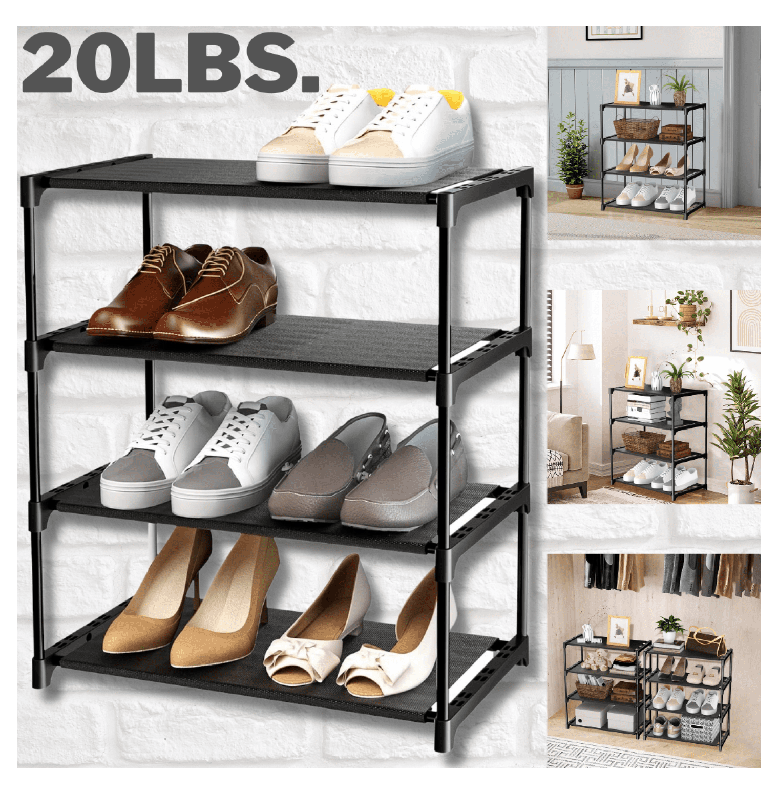 4 Tier Shoe Rack Organizer Storage Stackable For Entryway Hall Sturdy 4-tier-shoe-rack-organizer-storage-stackable-for-entryway-hall-sturdy