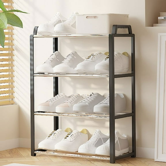 4-Tier Shoe Rack Organizer for Closet, Entryway & Bedroom | Plastic Storage Shelf for Men, Women Shoes | Black or White | 21" x 16.5" x 7.3" | 1-Pack