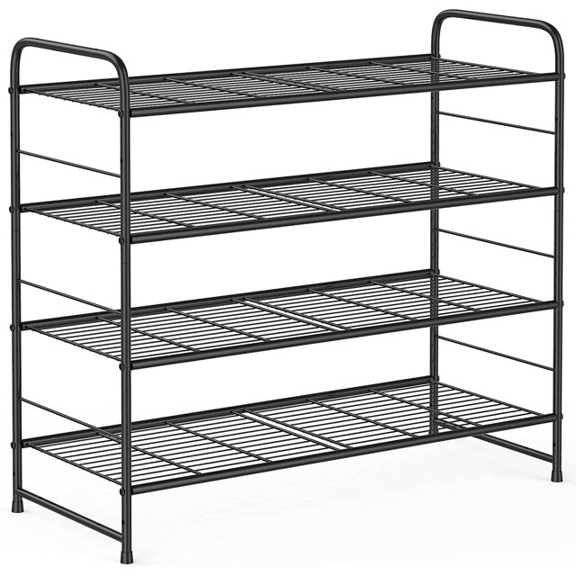 4 Tier Shoe Rack,Stackable and Adjustable MultiFunction Wire Grid Shoe