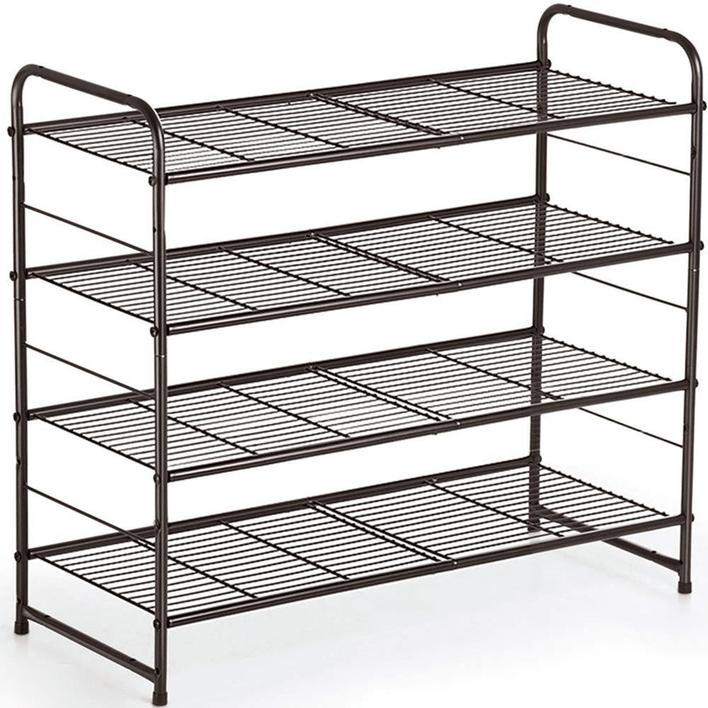 4-Tier Shoe Rack, Stackable and Adjustable Multi-Function Wire Grid ...