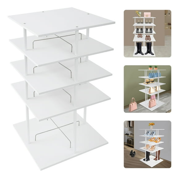 4-Tier Shoe Storage Rack, 360° Rotating Shoes Shelf Organizer, Floor Mount Shoe Rack White