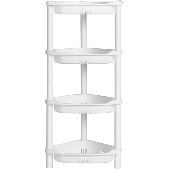 4 Tier Shower Caddy Organizer Shelf Corner, 14.4 x 11.2 x 31.5 Inches, Rustproof, Plastic Shower Rack Stands for Inside Bathroom, Bathtub, Shower pan, White