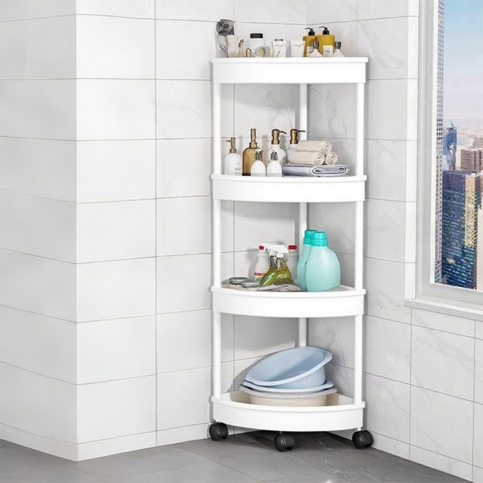 4-Tier Shower Corner Storage Shelf, Plastic Shower Caddy Standing ...