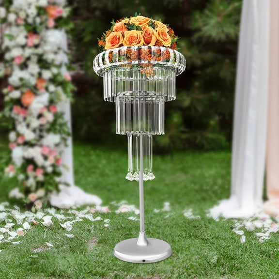 4-Tier Silver & Clear Acrylic Flower Stand – Electroplated Hardware, 9.45" Base, 11lbs Load – Modern Centerpiece for Weddings & Events