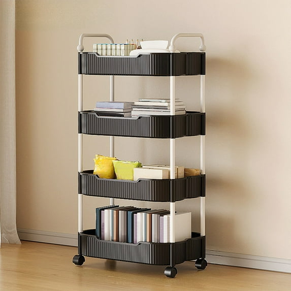 4 Tier Slim Rolling Storage Cart, Bathroom Storage Organizer, Utility Shelving Unit for Office, Bathroom, Kitchen, Laundry Room & Narrow Places
