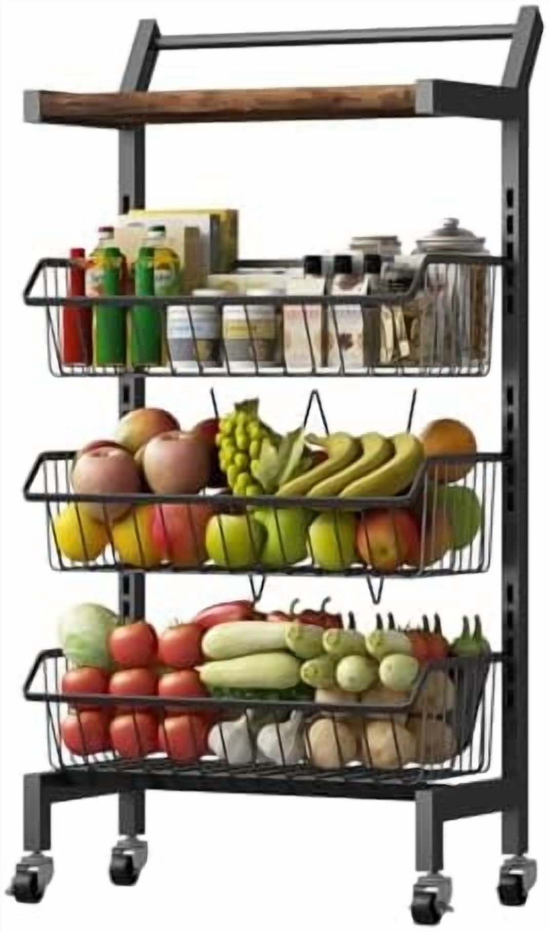 4-Tier Slim Rolling Storage Cart, Narrow Kitchen Cart with Lockable ...
