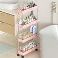 thumbnail image 1 of Slim Storage Cart 4 Tier Slim Cart, Bathroom Rolling Utility Cart Storage Organizer Slide Out Cart, Mobile Shelving Unit Organizer Trolley for Office Bathroom Kitchen Laundry Narrow Places, Pink, 1 of 7
