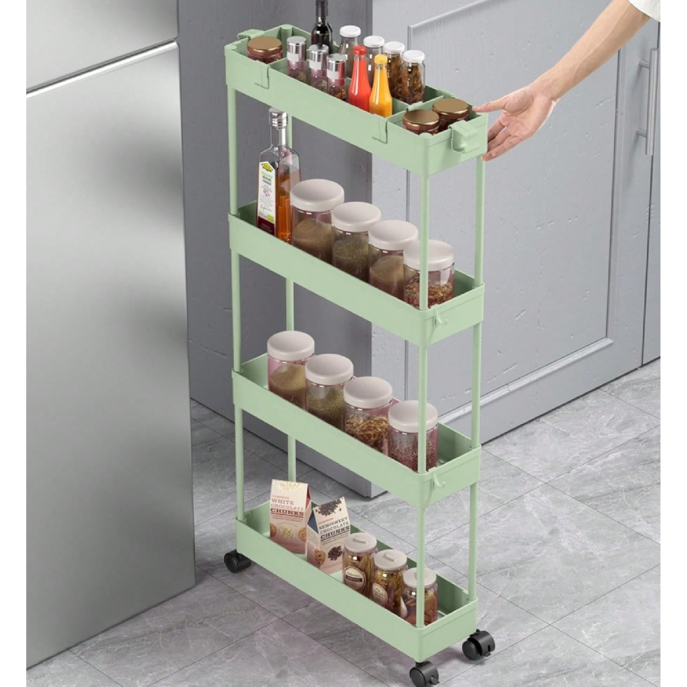 Image showcasing 4-Tier Slim Rolling Storage Cart Storage Cart Organizer Rolling Utility ...