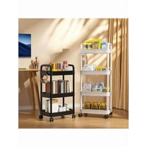 4-Tier Slim Rolling Storage Cart With Locking Wheels, Space-Saving Organizer - PP Plastic Utility Cart For Kitchen, Office & Home (White)