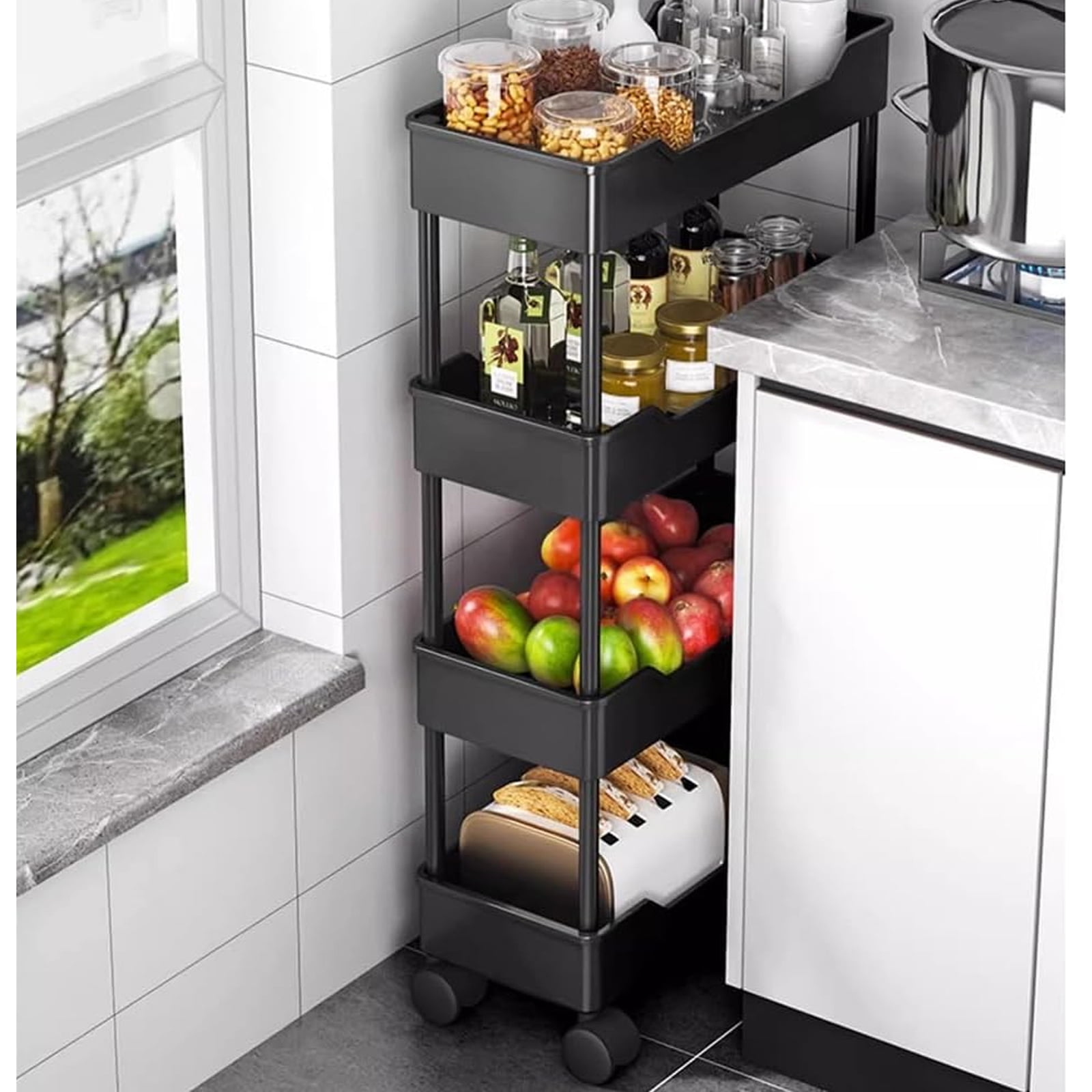 4 Tier Slim Storage Cart, Multifunctional Storage Cart, Bathroom ...
