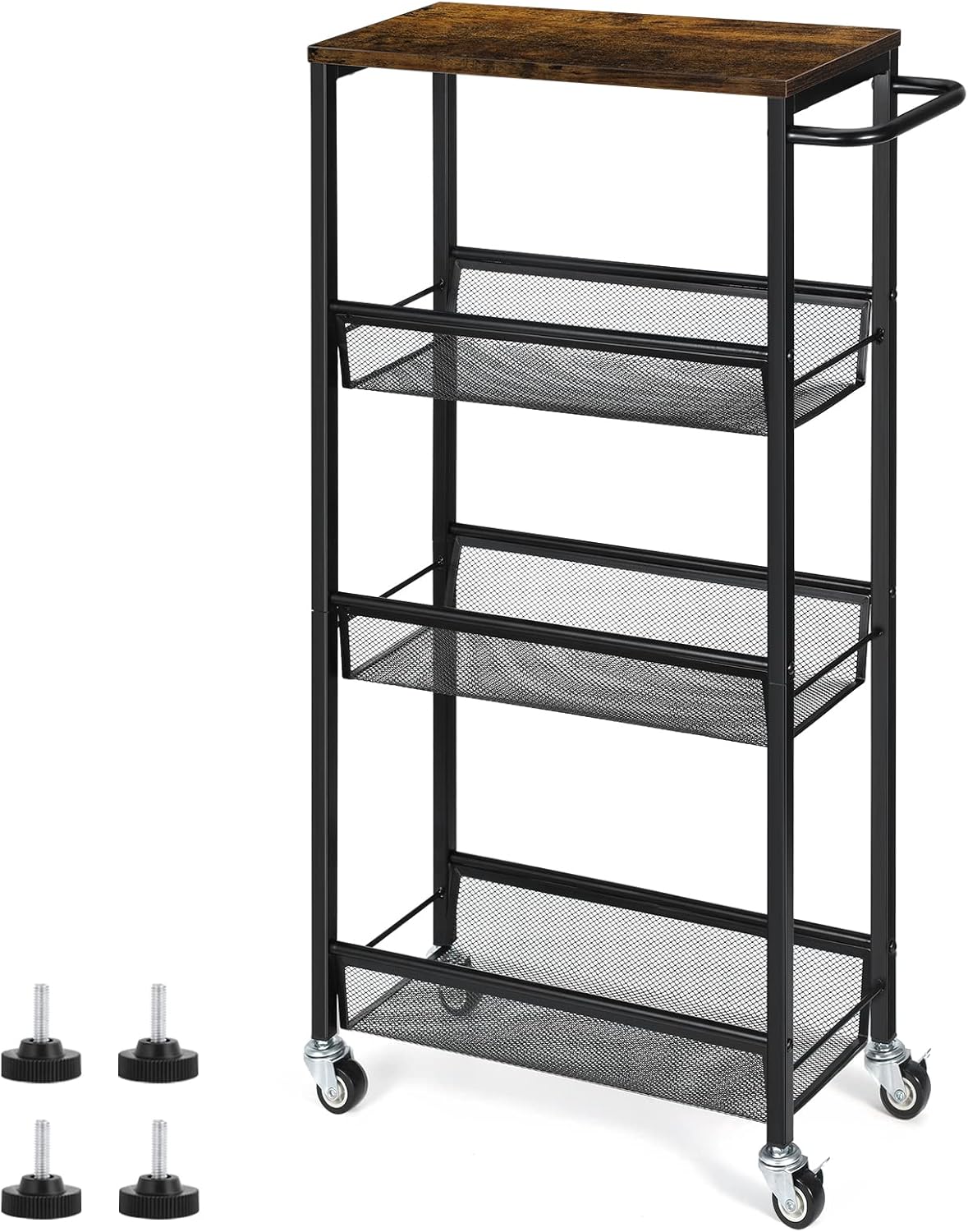 4 Tier Slim Storage Cart, Shelving Unit for Small Space, Rolling ...