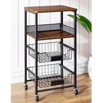 4-Tier Small Kitchen Storage Cart on Wheels, Rolling Pantry and Snack Organizer Cart with Pull-Out Baskets & Wood Top, Utility Kitchen Fruit Basket Stand for Fruit Potato Onion Vegetable Snack