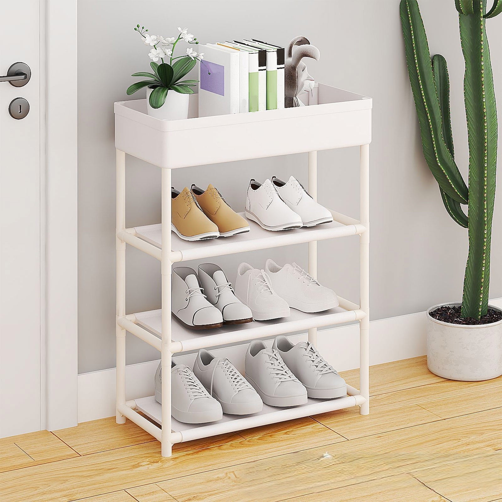 4 Tier Small Shoe Rack, Narrow Stackable Adult Shoe Storage Organizer ...