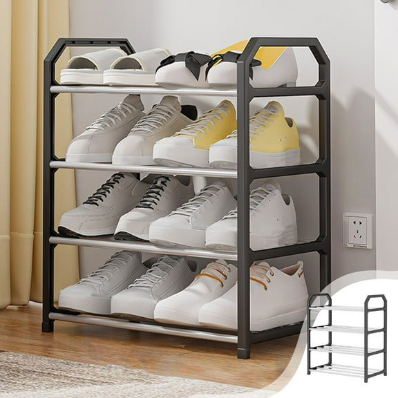 4 Tier Small Shoe Rack, Narrow Stackable Adult Shoe Storage Organizer Shelf for Closet Floor Entryway Bedroom, Space Saver Shoe Rack Organization Shelves
