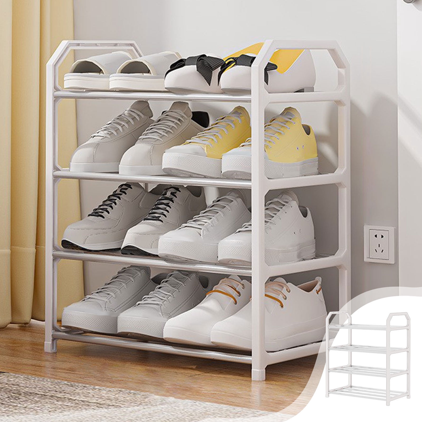 4 Tier Small Shoe Rack, Narrow Stackable Adult Shoe Storage Organizer ...