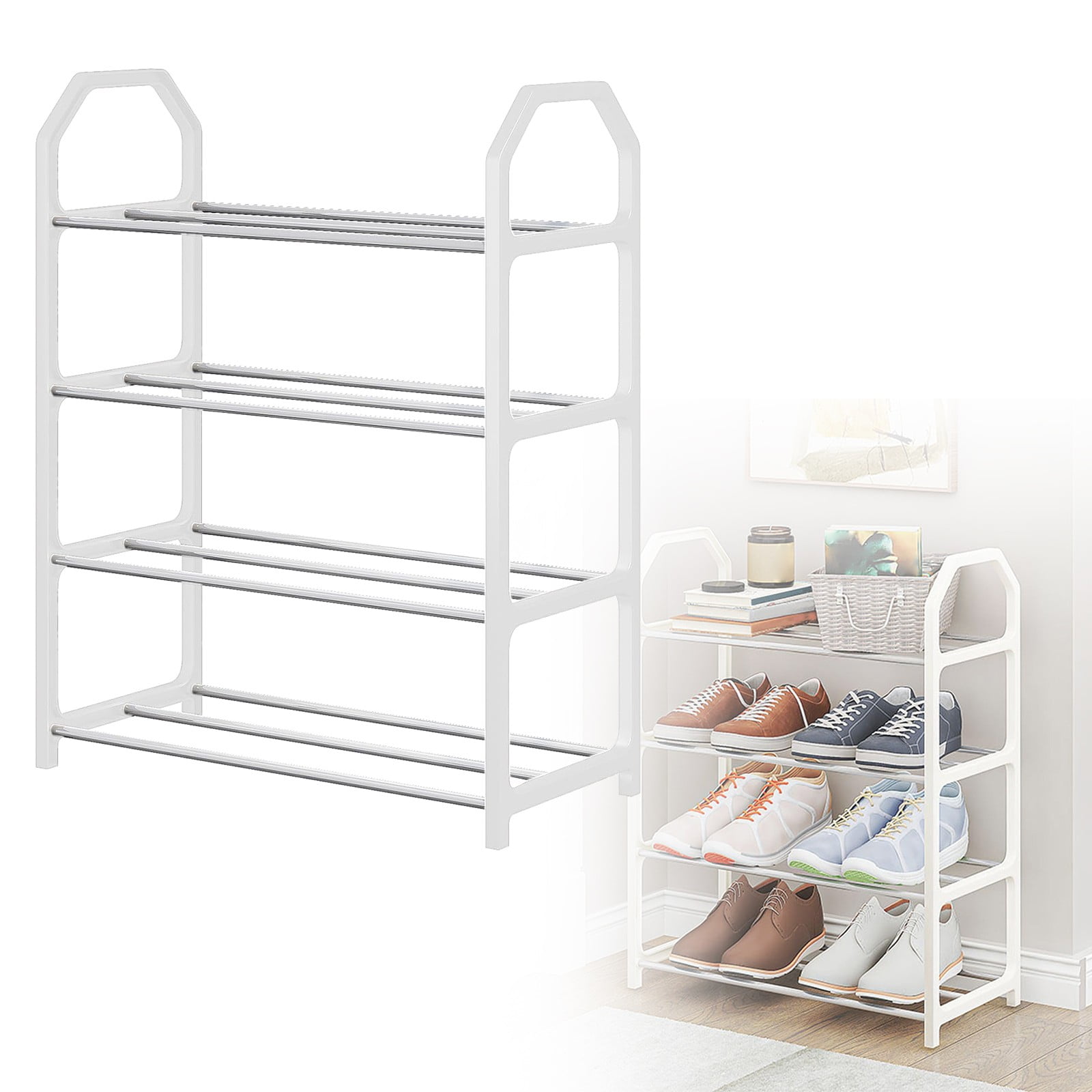 4 Tier Small Shoe Rack, Narrow Stackable Kids Toddler Adult Shoe