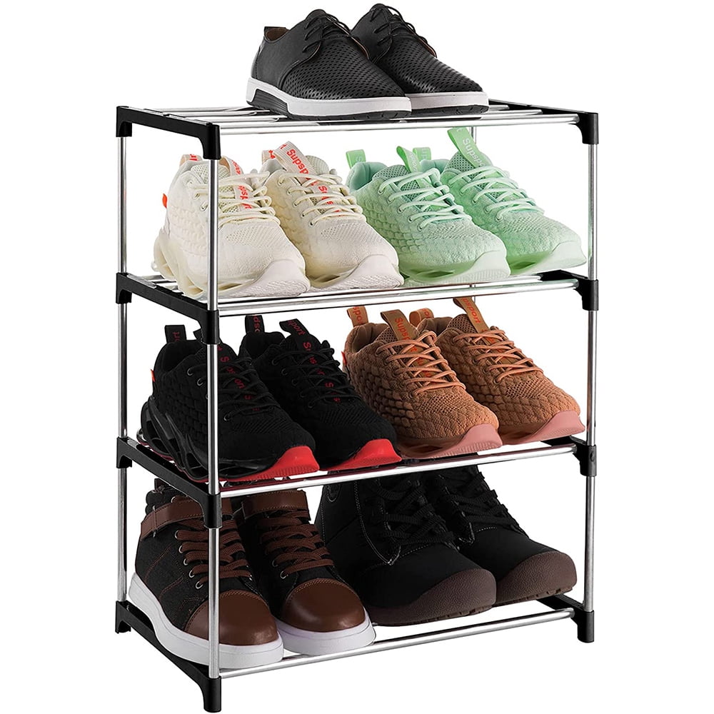 Upgrade 4-Tier Small Shoe Rack, Metal Stackable Kids Shoe Shelf Storage  Shoe Stand Organizer for Closet Entryway Hallway,Zapateras Organizer for  Shoes(Black) 