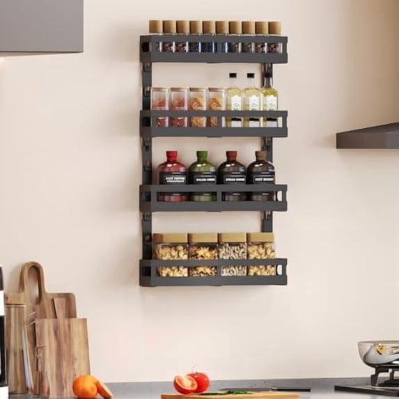 4-Tier Small Wall Mounted Spice Rack Organizer, Hanging Spice Shelf for ...